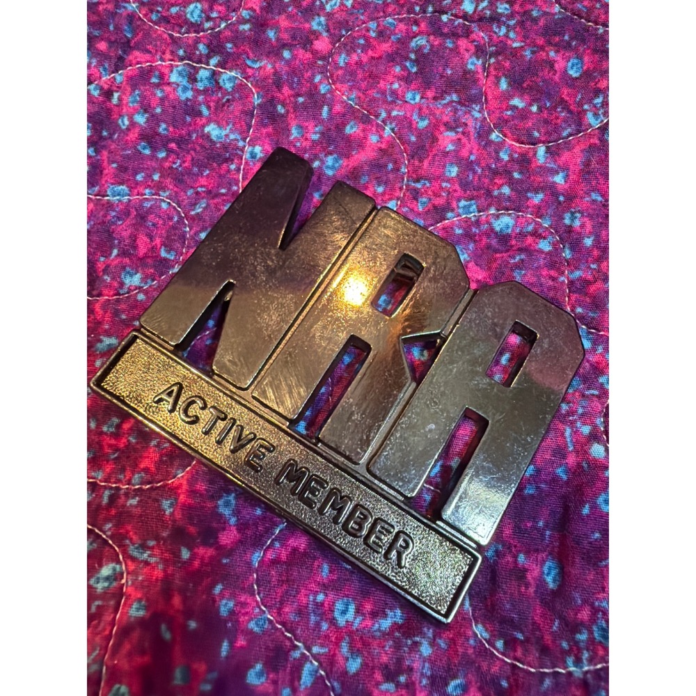 NRA Active Member Belt Buckle Vintage Silver Tone Metal Gun Rights Accessory